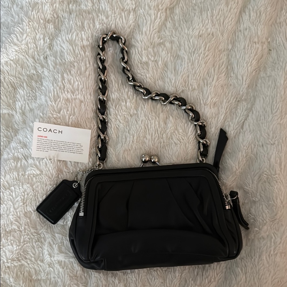 Coach Parker Black Leather Clutch with Chain Strap
